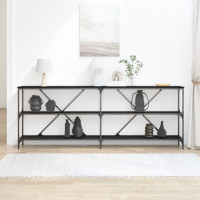 Produktbild för Konsolbord med hylla Svart Ek 200 x 30 x 75 cm Konstruerat trä