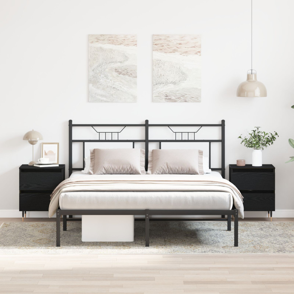 Produktbild för Nattduksbord 2 pcs Svart Ek 40 x 35 x 50 cm Konstruerat trä
