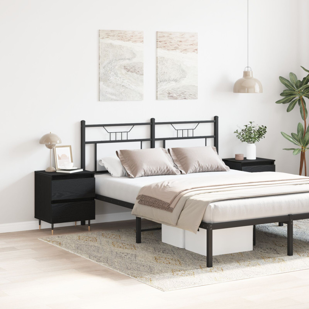 Produktbild för Nattduksbord 2 pcs Svart Ek 40 x 35 x 50 cm Konstruerat trä