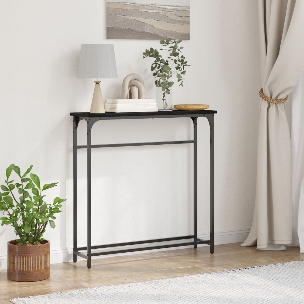 Produktbild för Konsolbord med hylla Svart Ek 75 x 19,5 x 75 cm Konstruerat trä