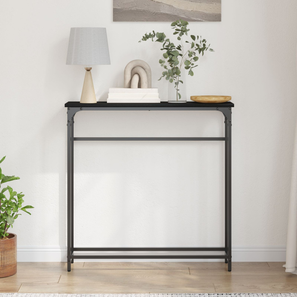 Produktbild för Konsolbord med hylla Svart Ek 75 x 19,5 x 75 cm Konstruerat trä
