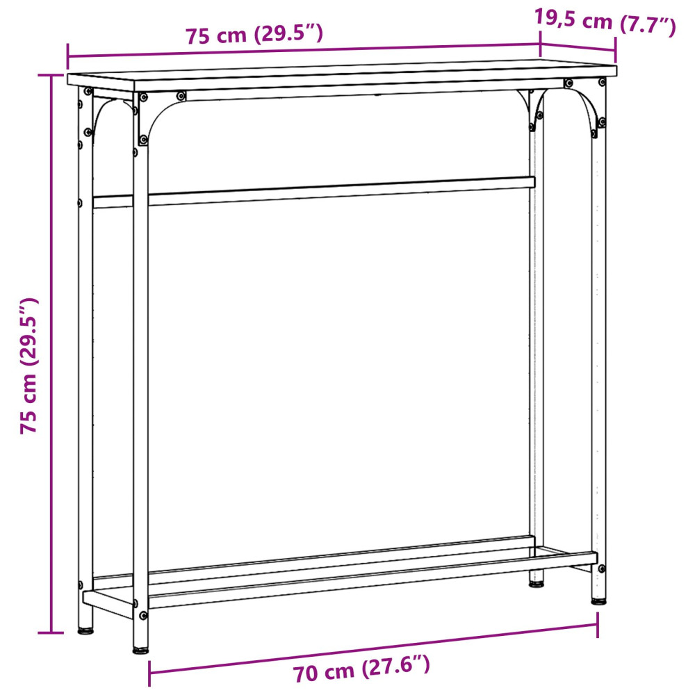 Produktbild för Konsolbord med hylla Svart Ek 75 x 19,5 x 75 cm Konstruerat trä