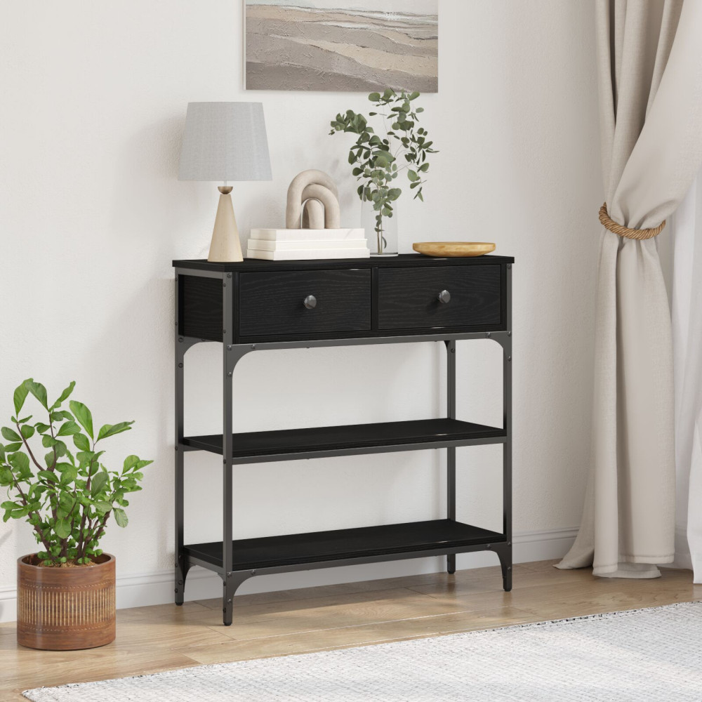 Produktbild för Konsolbord med låda Svart Ek 72,5 x 25 x 75 cm Konstruerat trä