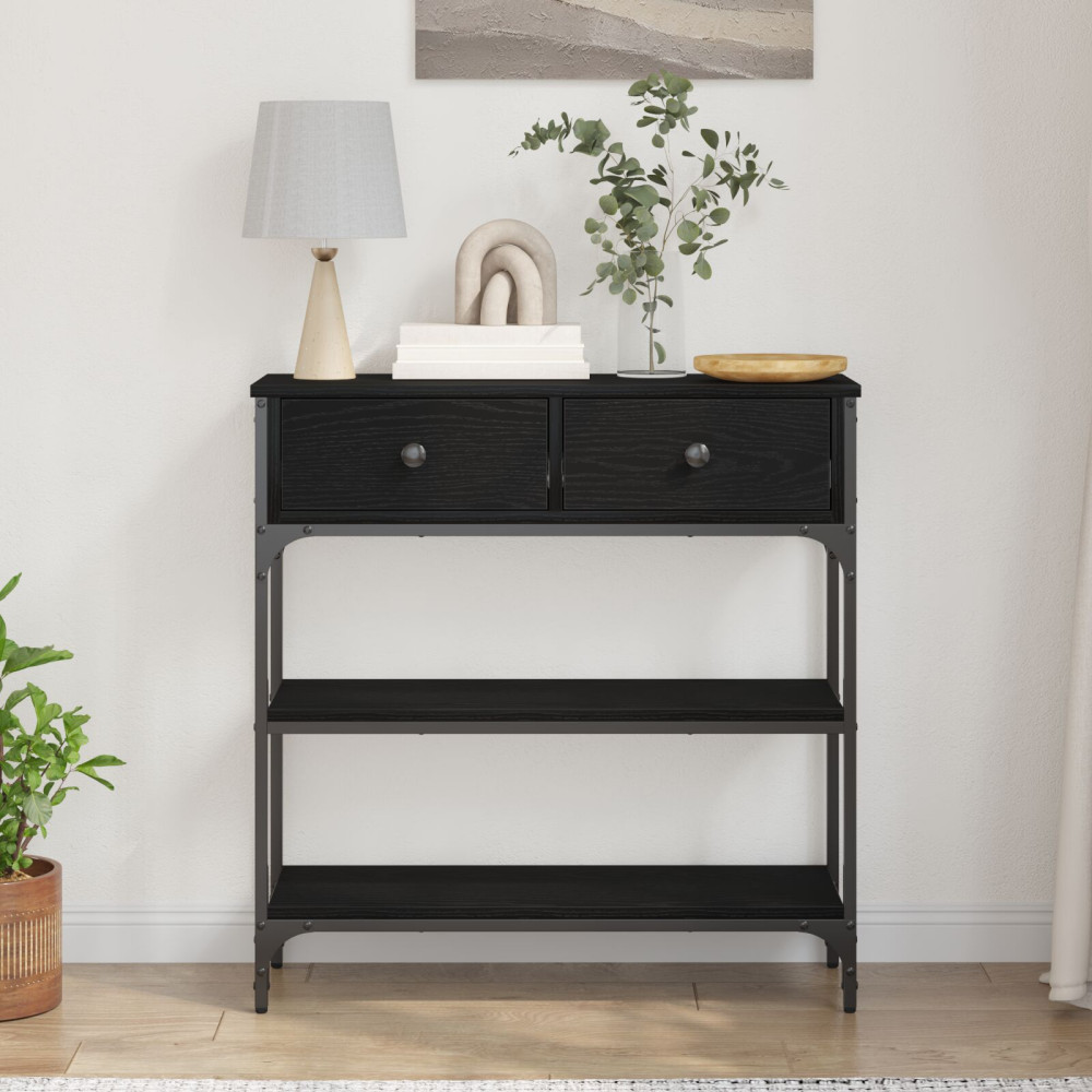Produktbild för Konsolbord med låda Svart Ek 72,5 x 25 x 75 cm Konstruerat trä