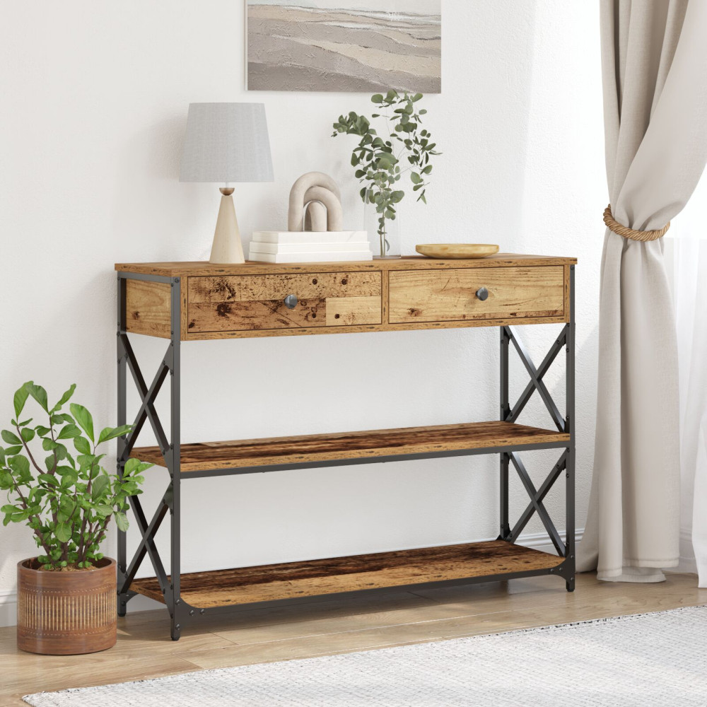 Produktbild för Konsol Bord med låda med hylla Gammalt trä 100 x 28 x 75 cm