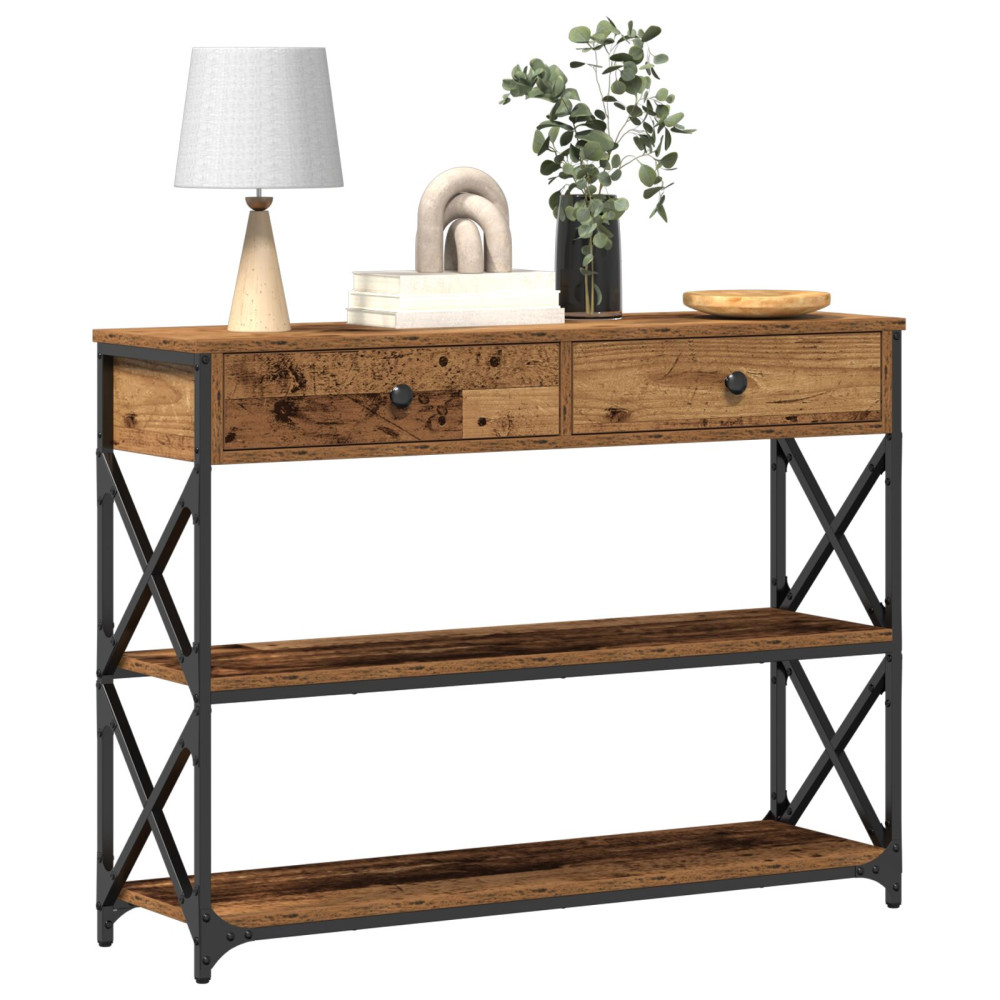 Produktbild för Konsol Bord med låda med hylla Gammalt trä 100 x 28 x 75 cm