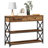 Produktbild för Konsol Bord med låda med hylla Gammalt trä 100 x 28 x 75 cm