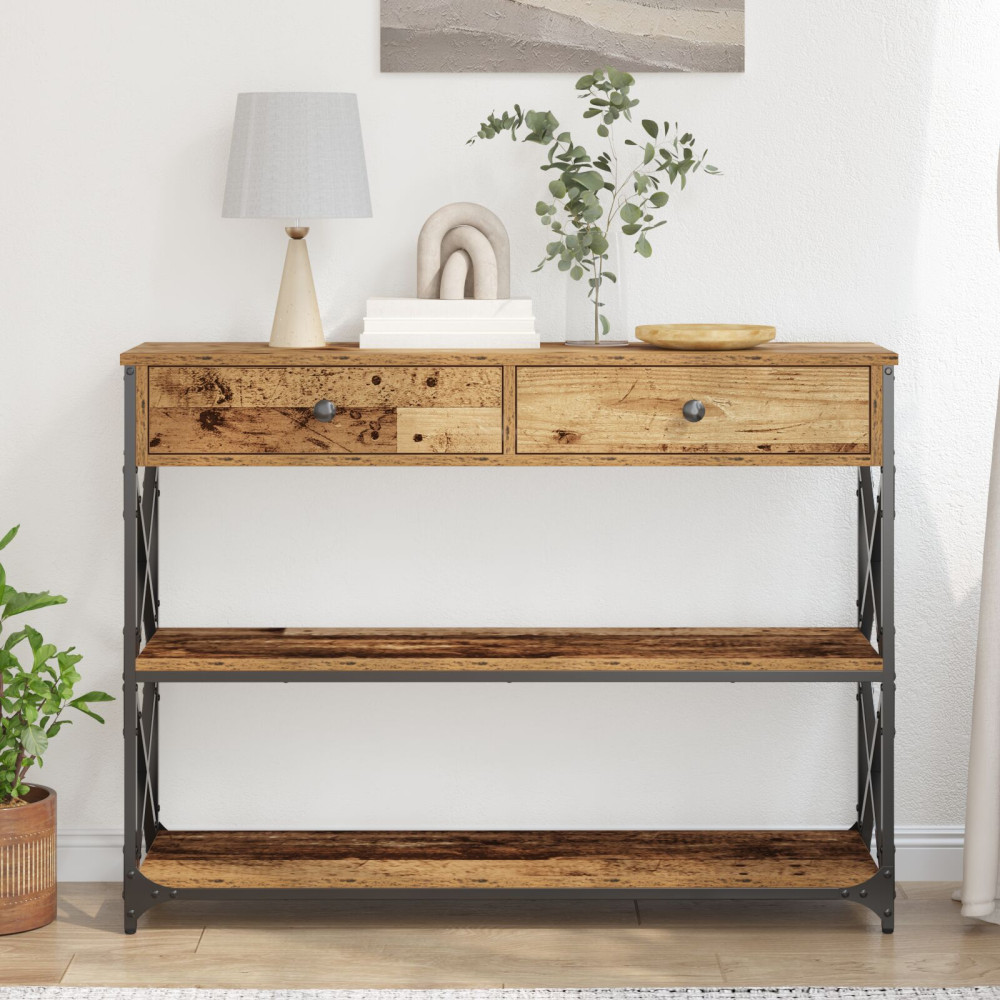 Produktbild för Konsol Bord med låda med hylla Gammalt trä 100 x 28 x 75 cm
