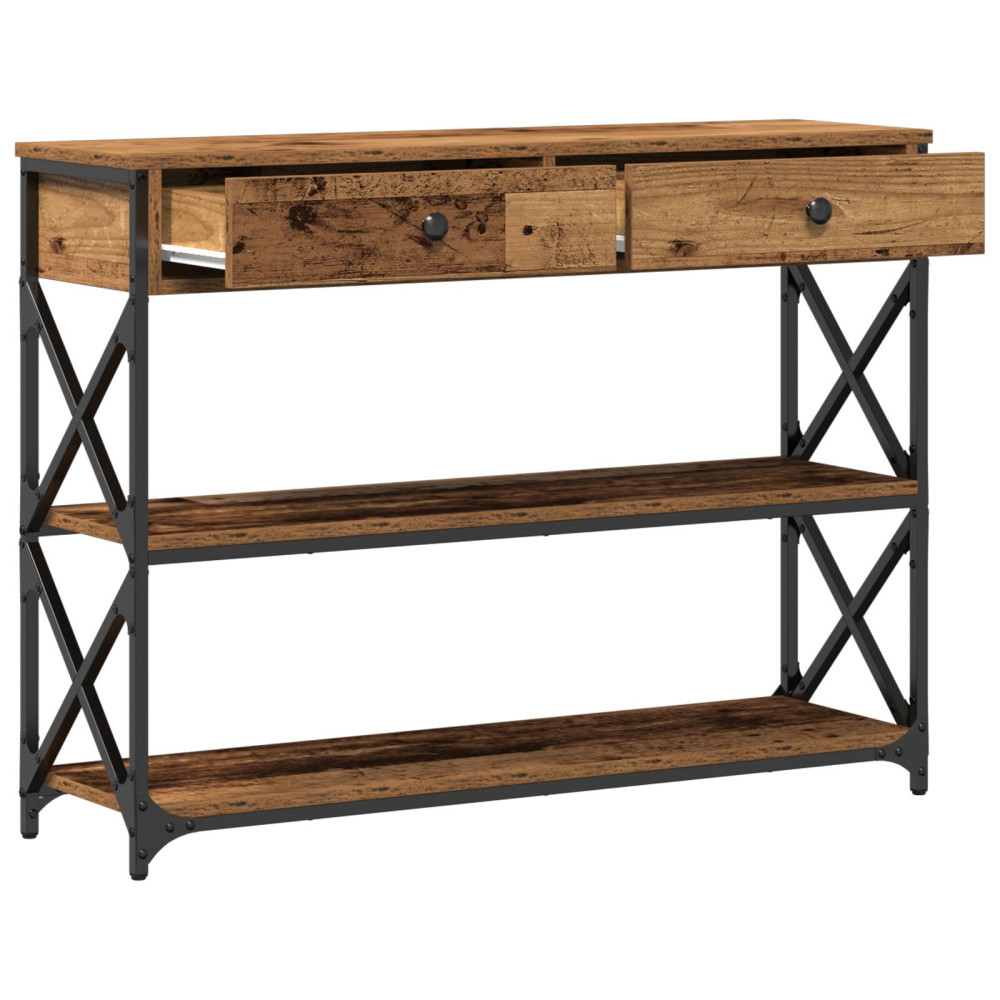 Produktbild för Konsol Bord med låda med hylla Gammalt trä 100 x 28 x 75 cm