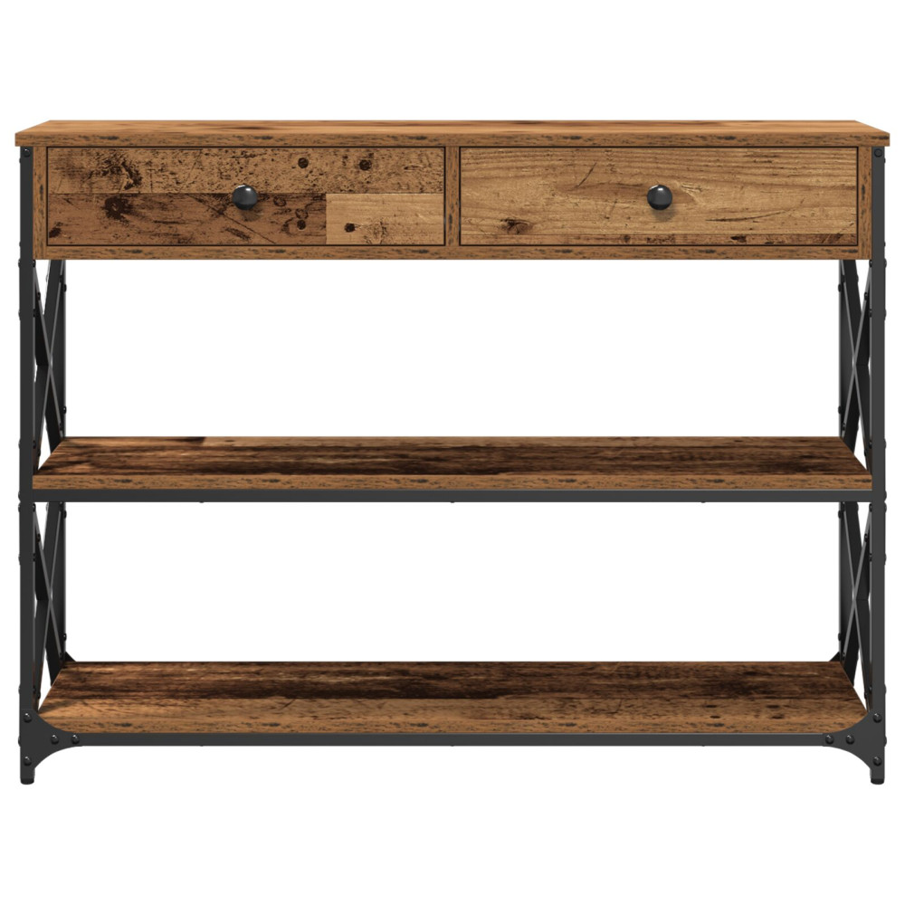 Produktbild för Konsol Bord med låda med hylla Gammalt trä 100 x 28 x 75 cm