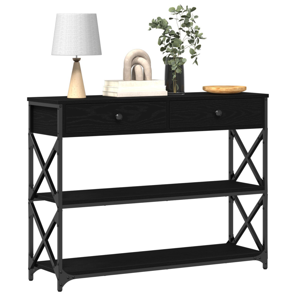 Produktbild för Konsol Bord med låda med hylla Svart ek 100 x 28 x 75 cm