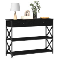 Produktbild för Konsol Bord med låda med hylla Svart ek 100 x 28 x 75 cm