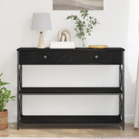 Produktbild för Konsol Bord med låda med hylla Svart ek 100 x 28 x 75 cm