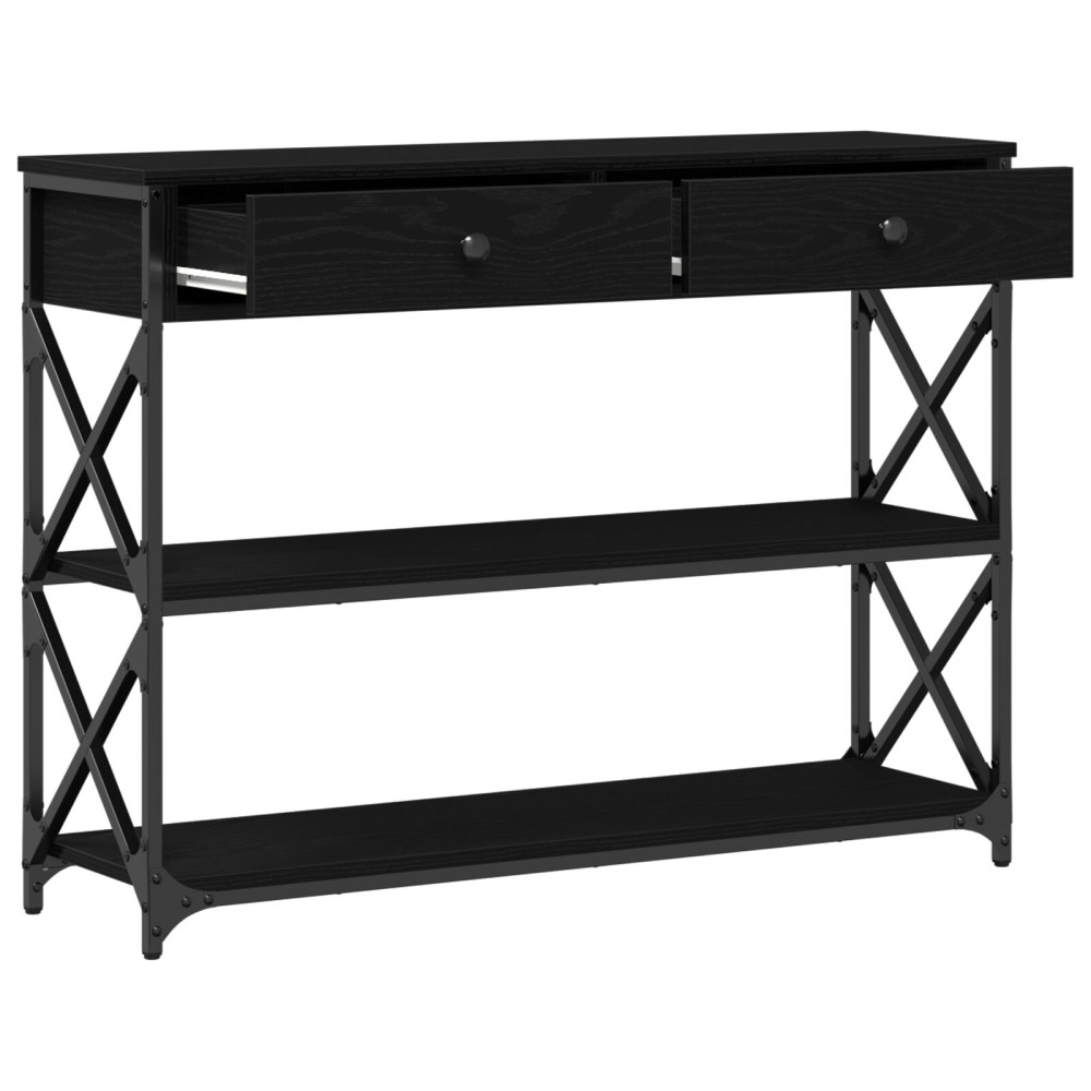 Produktbild för Konsol Bord med låda med hylla Svart ek 100 x 28 x 75 cm