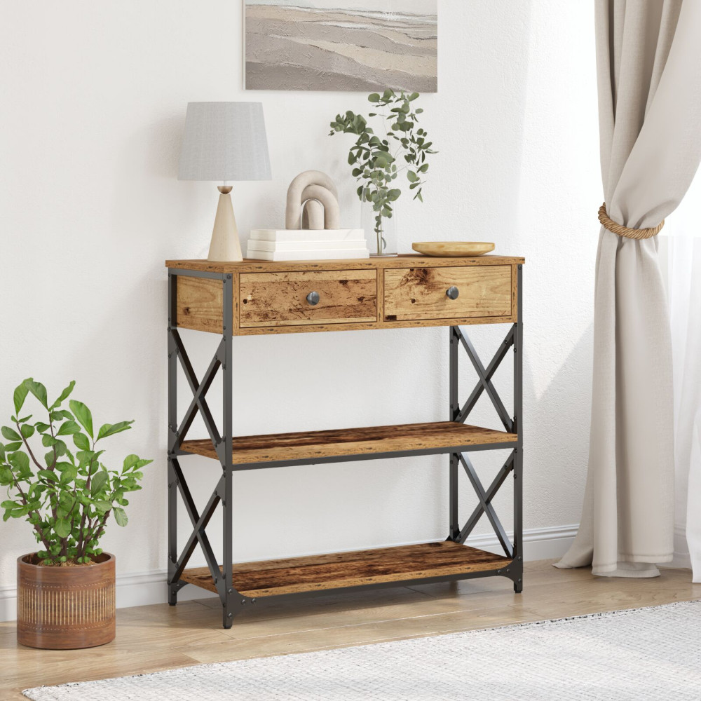 Produktbild för Konsol Bord med låda med hylla Gammalt trä 75 x 28 x 75 cm