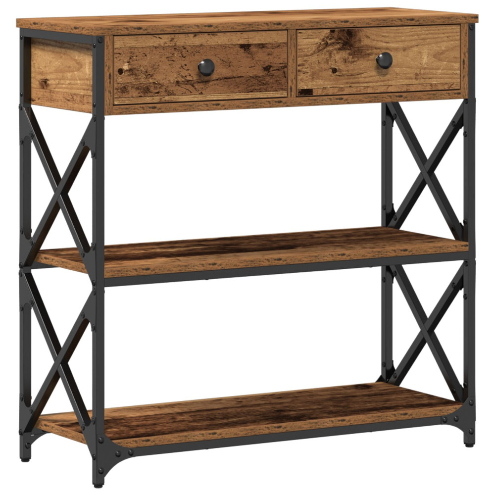 Produktbild för Konsol Bord med låda med hylla Gammalt trä 75 x 28 x 75 cm