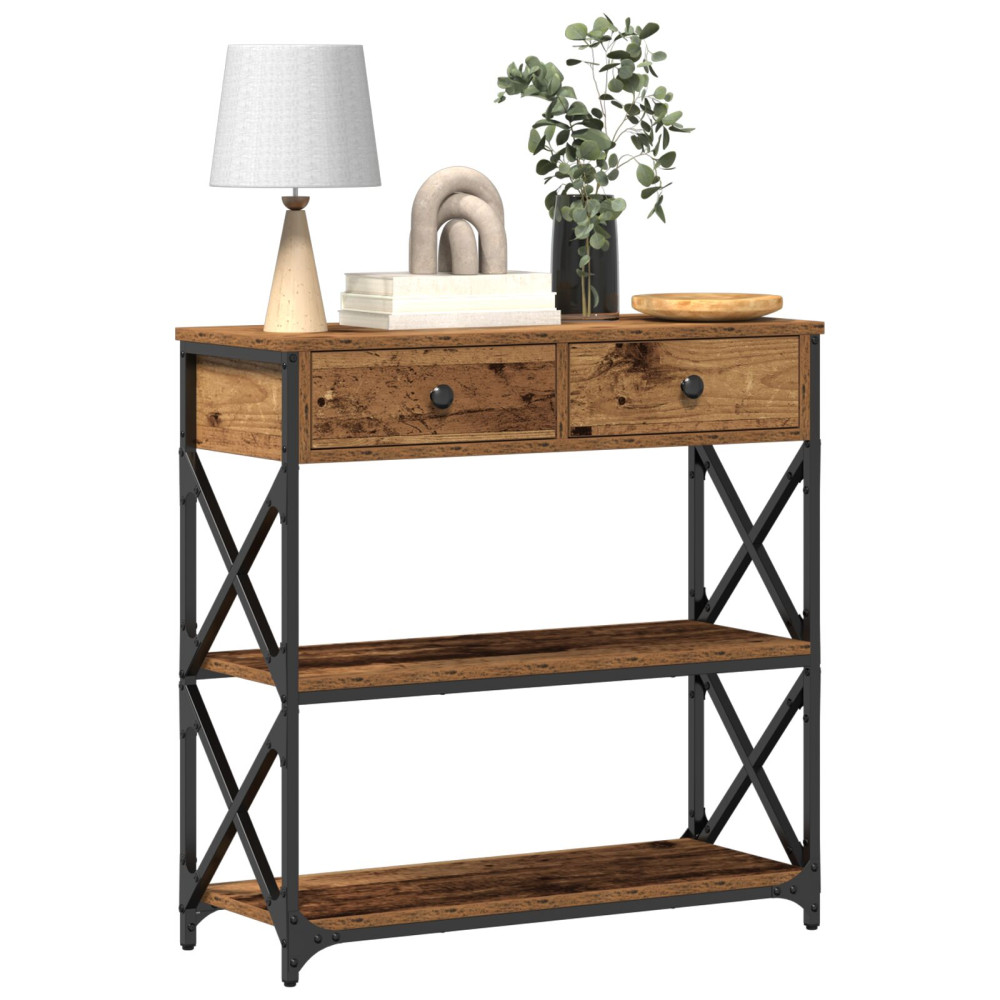 Produktbild för Konsol Bord med låda med hylla Gammalt trä 75 x 28 x 75 cm
