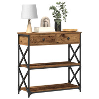 Produktbild för Konsol Bord med låda med hylla Gammalt trä 75 x 28 x 75 cm