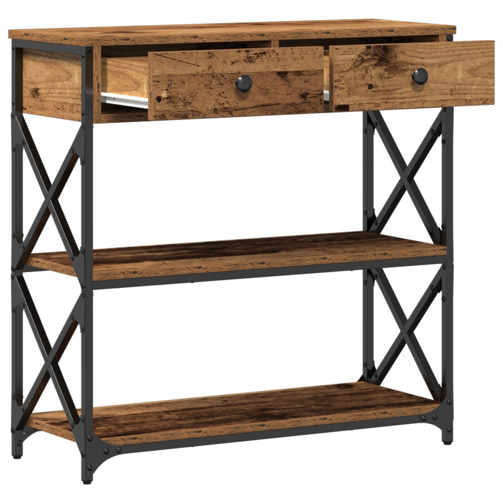 Produktbild för Konsol Bord med låda med hylla Gammalt trä 75 x 28 x 75 cm