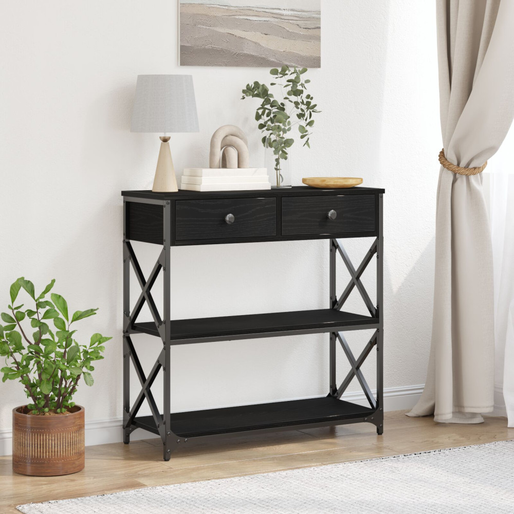 Produktbild för Konsol Bord med låda med hylla Svart ek 75 x 28 x 75 cm