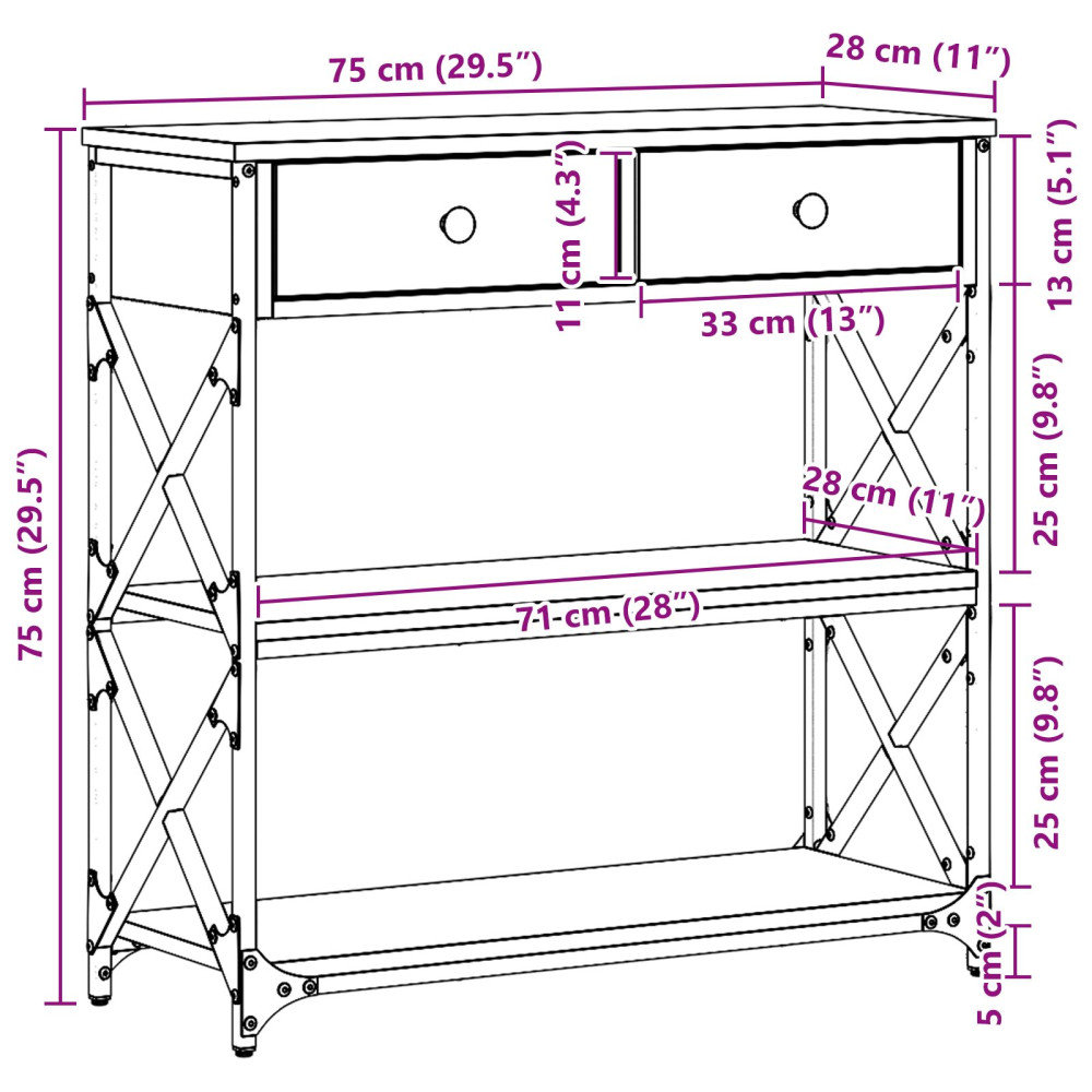 Produktbild för Konsol Bord med låda med hylla Svart ek 75 x 28 x 75 cm