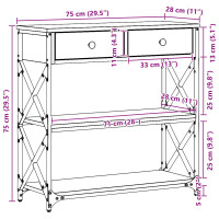 Produktbild för Konsol Bord med låda med hylla Svart ek 75 x 28 x 75 cm