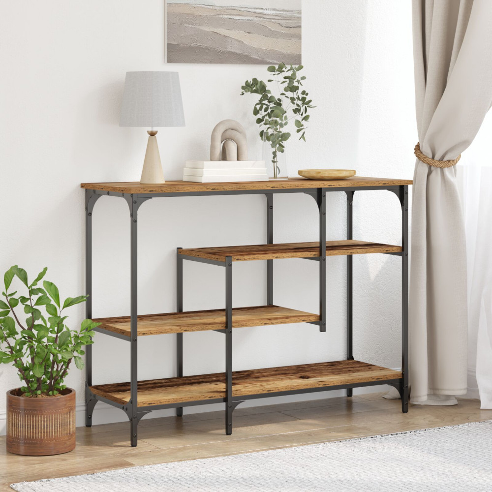 Produktbild för Konsolbord med hylla med lagring Gammalt trä 100 x 35 x 75 cm