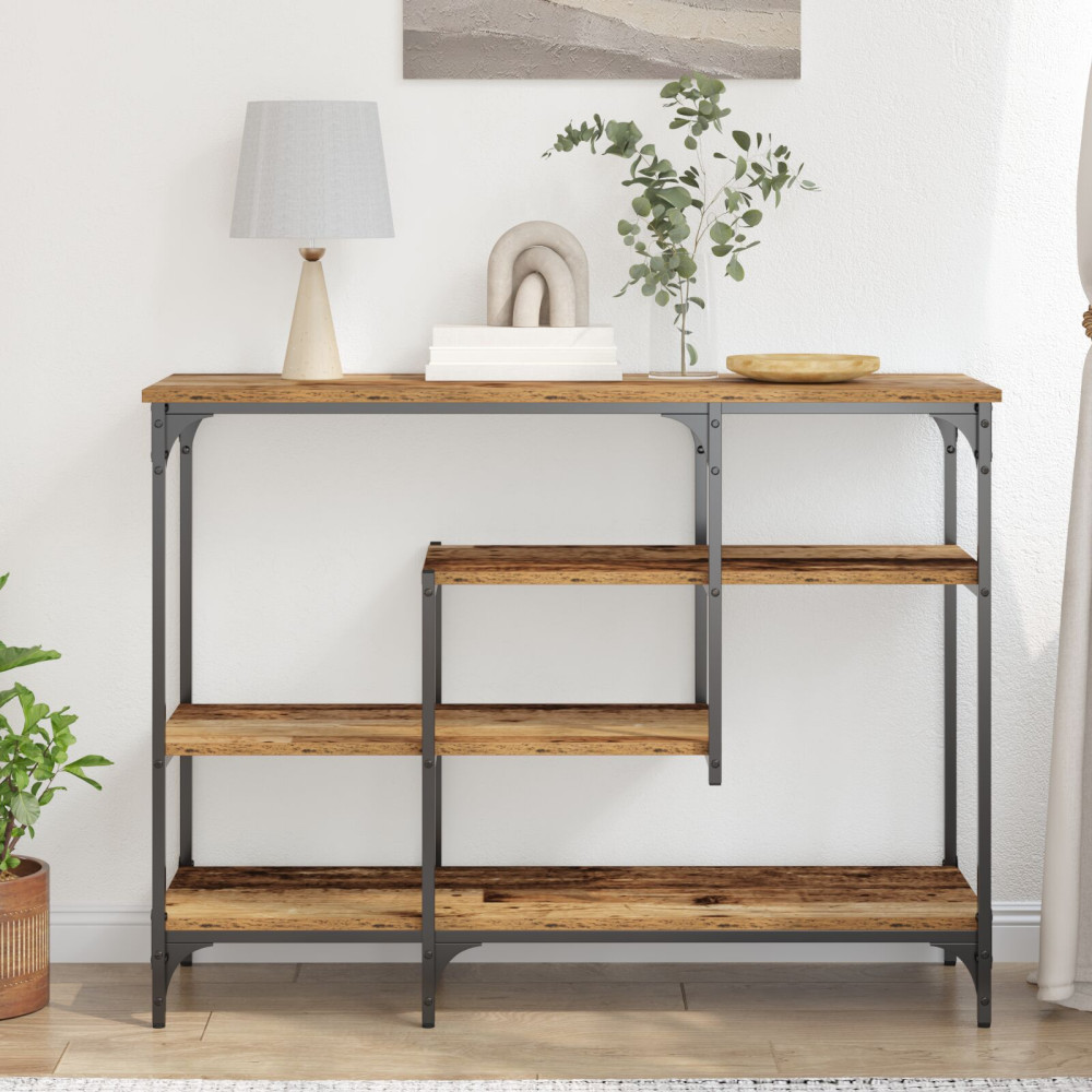 Produktbild för Konsolbord med hylla med lagring Gammalt trä 100 x 35 x 75 cm