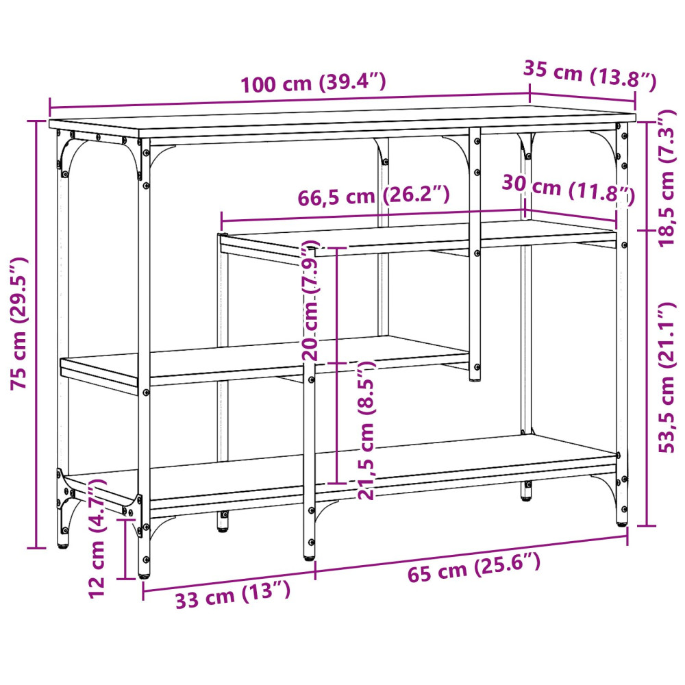 Produktbild för Konsolbord med hylla med lagring artisan ek 100 x 35 x 75 cm