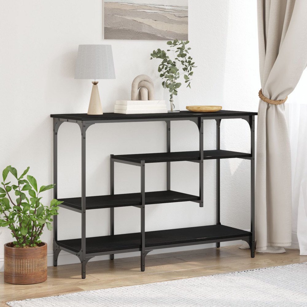 Produktbild för Konsolbord med hylla med lagring Svart ek 100 x 35 x 75 cm