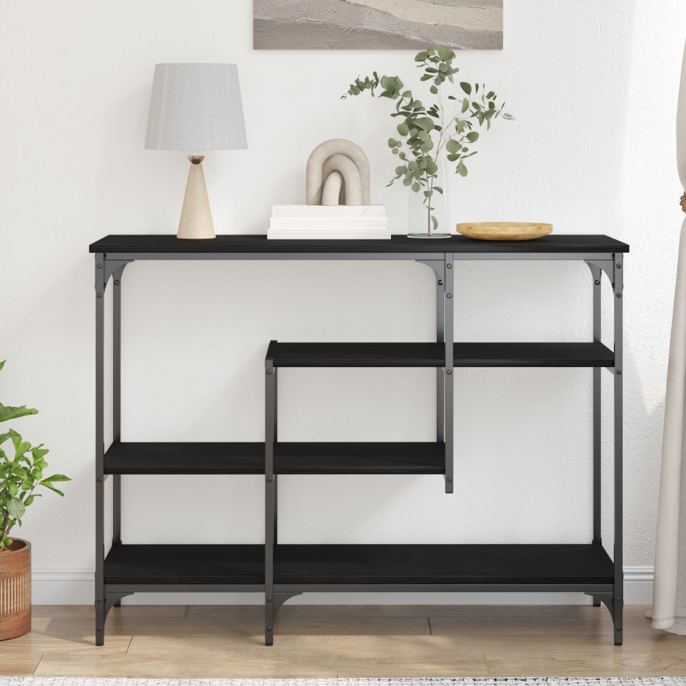 Produktbild för Konsolbord med hylla med lagring Svart ek 100 x 35 x 75 cm