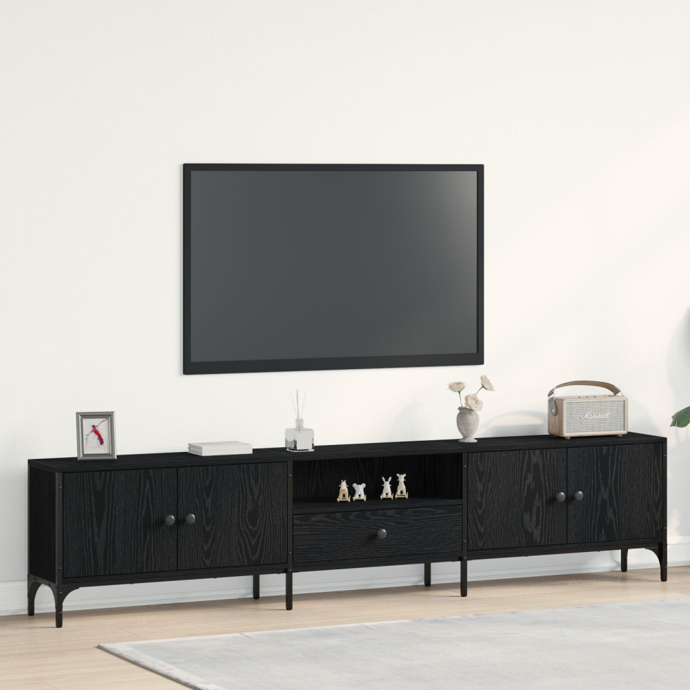 Produktbild för TV-skåp med låda Svart ek 200 x 25 x 44 cm Konstruerat trä