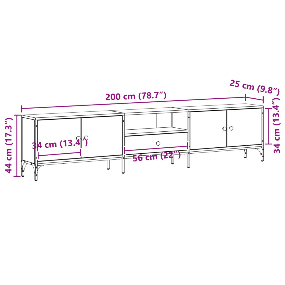 Produktbild för TV-skåp med låda Svart ek 200 x 25 x 44 cm Konstruerat trä