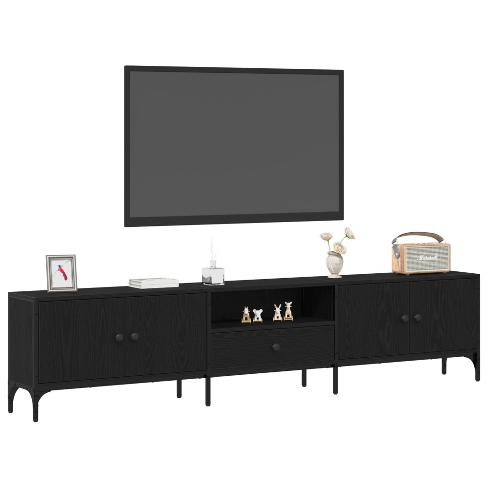Produktbild för TV-skåp med låda Svart ek 200 x 25 x 44 cm Konstruerat trä