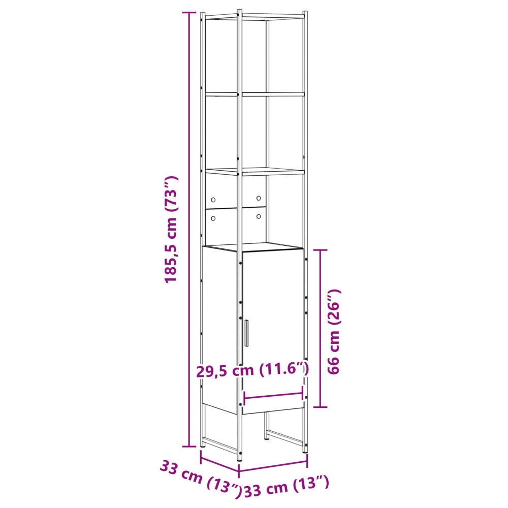 Produktbild för Badrumsskåp med hylla Sonoma 33 x 33 x 185,5 cm Konstruerat trä
