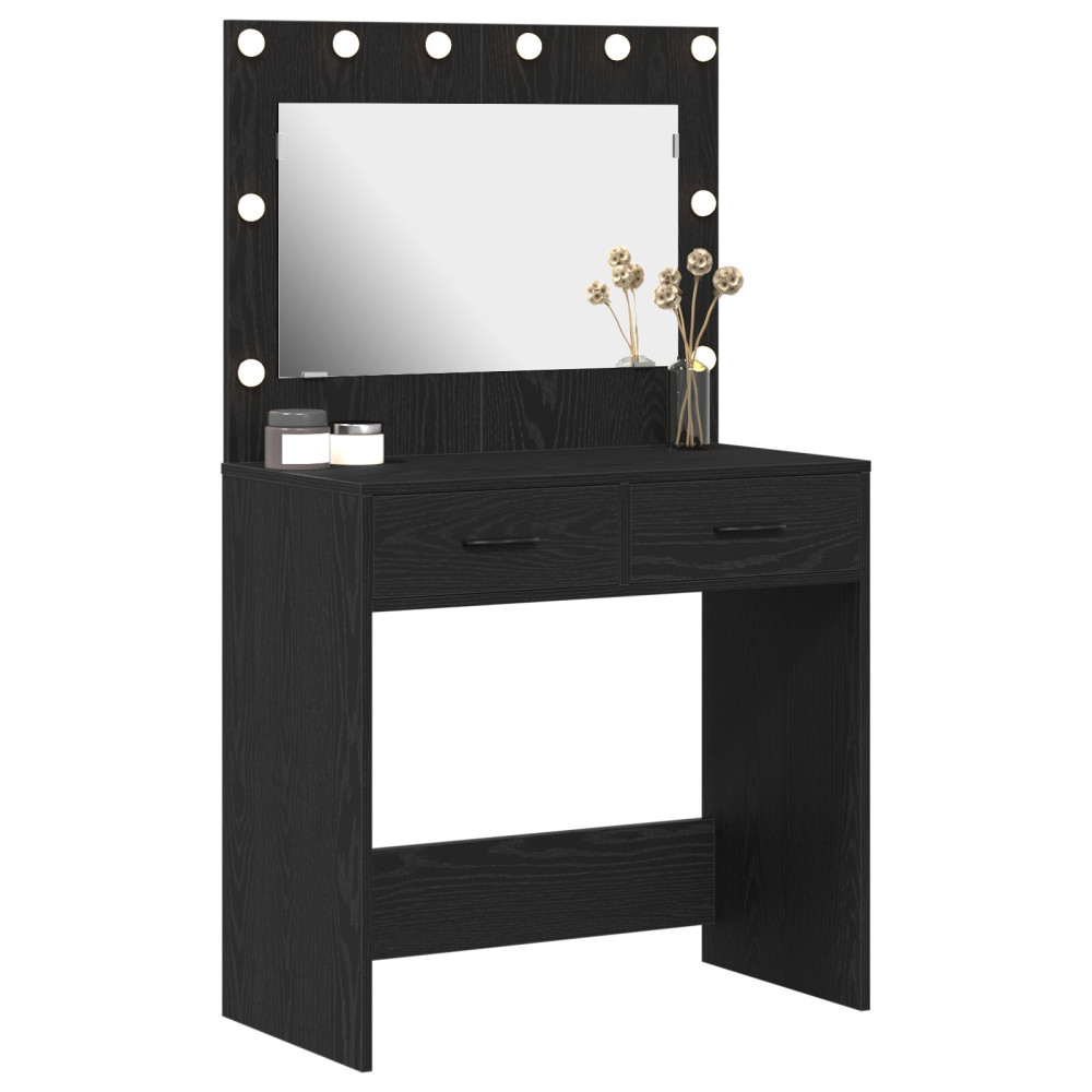 Produktbild för Smyckebord med låda Svart Ek 78,5 x 41 x 135 cm Konstruerat trä
