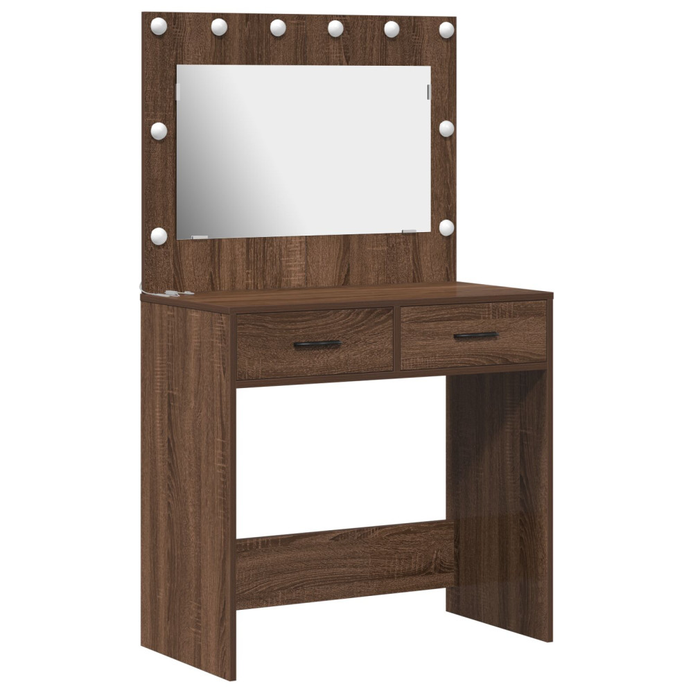 Produktbild för Smyckebord med låda Brun Ek 78,5 x 41 x 135 cm Konstruerat trä