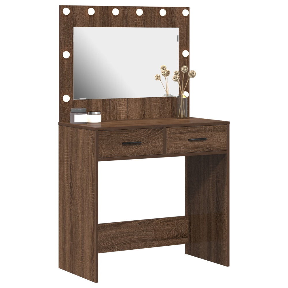 Produktbild för Smyckebord med låda Brun Ek 78,5 x 41 x 135 cm Konstruerat trä