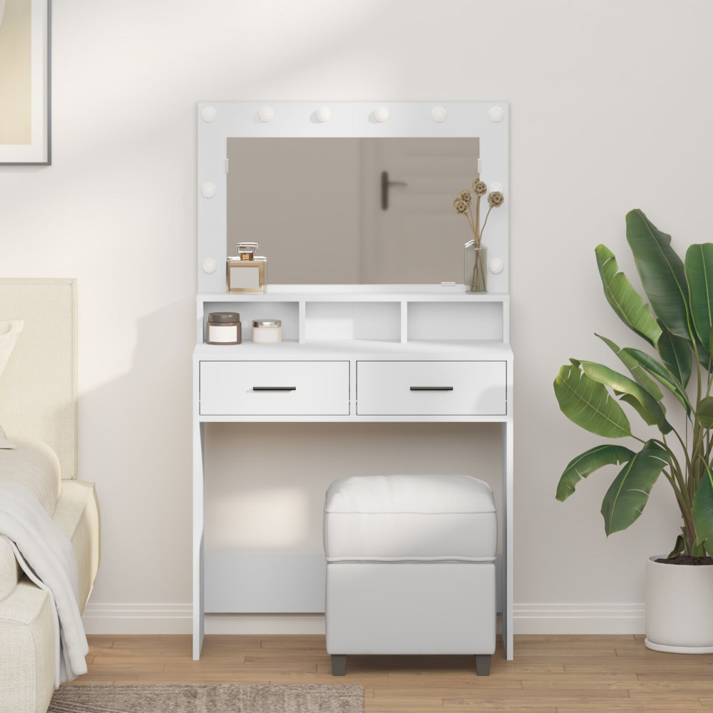 Produktbild för Smyckebord med låda Vit 79 x 41 x 135 cm Konstruerat trä