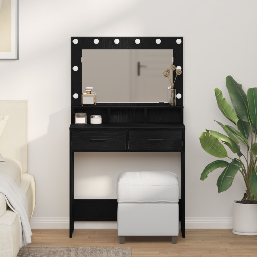 vidaXL Smyckebord med låda Svart Ek 79 x 41 x 135 cm Konstruerat trä