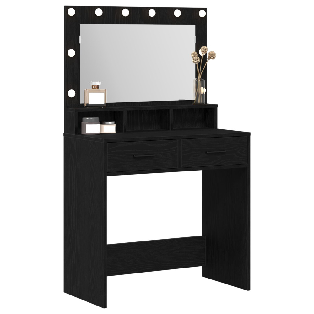 Produktbild för Smyckebord med låda Svart Ek 79 x 41 x 135 cm Konstruerat trä