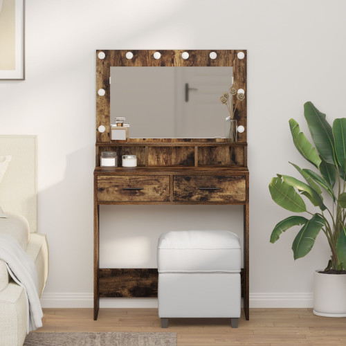 vidaXL Smyckebord med låda Rökt ek 79 x 41 x 135 cm Konstruerat trä