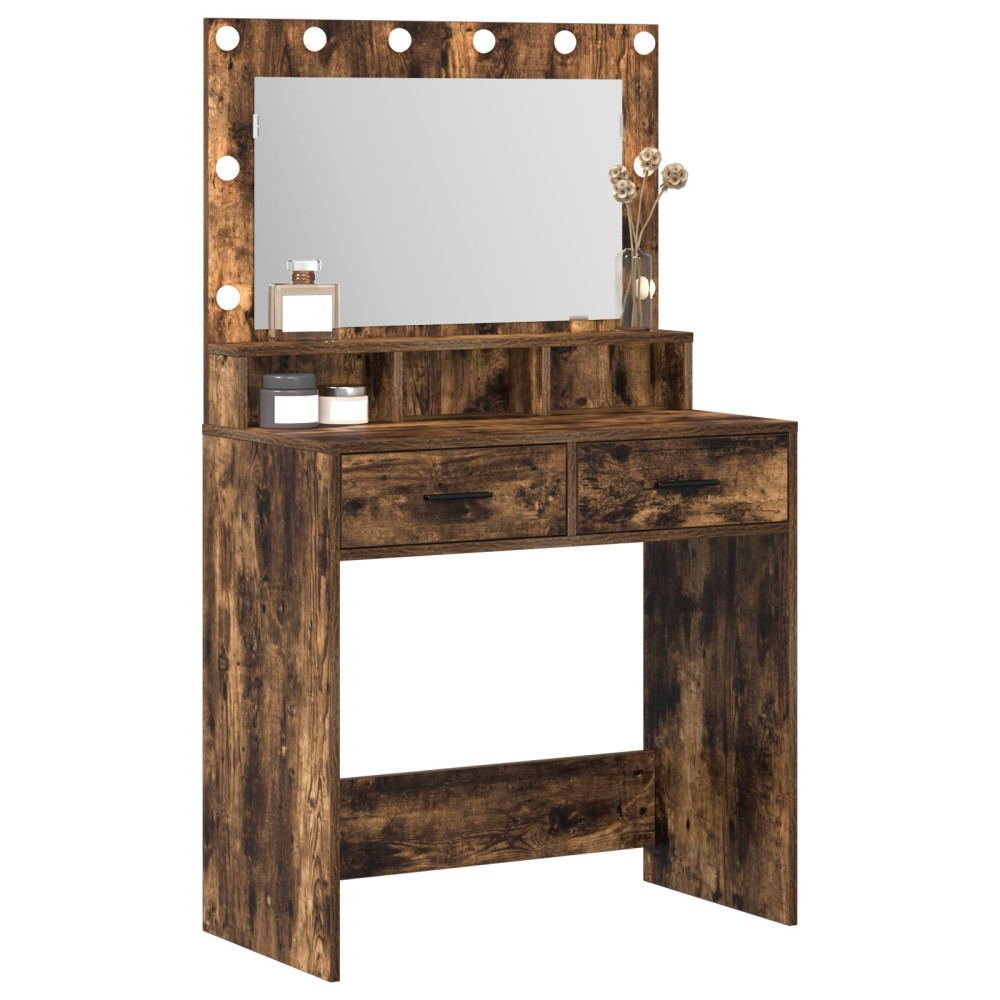 Produktbild för Smyckebord med låda Rökt ek 79 x 41 x 135 cm Konstruerat trä
