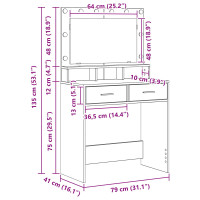 Produktbild för Smyckebord med låda Grå Sonoma 79 x 41 x 135 cm Konstruerat trä