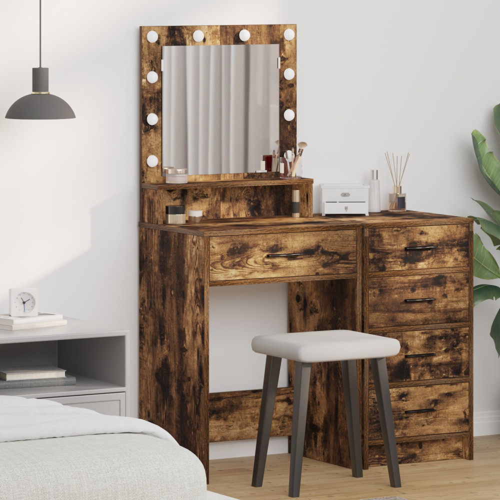 Produktbild för Smyckebord med låda Rökt ek 50 x 41 x 135 cm Konstruerat trä