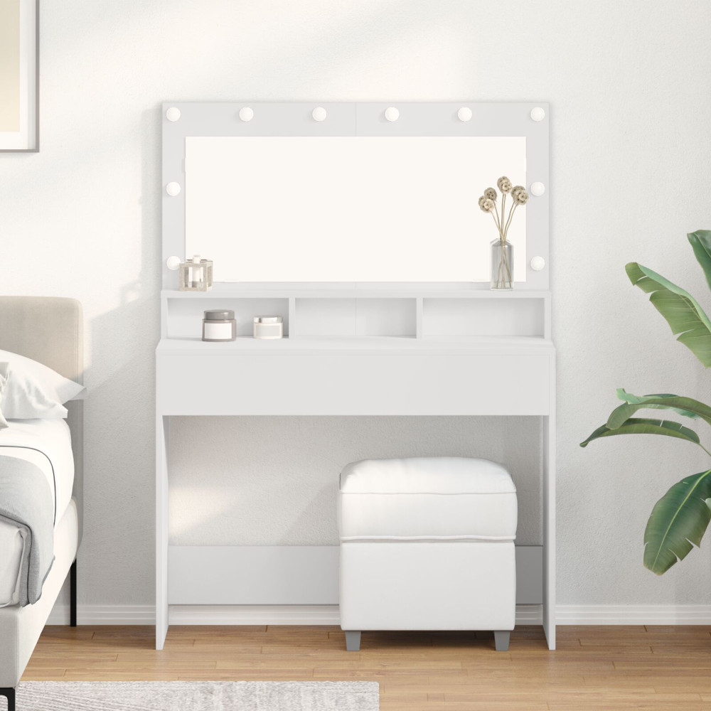 Produktbild för Smyckebord med hylla Vit 100 x 41 x 135 cm Konstruerat trä