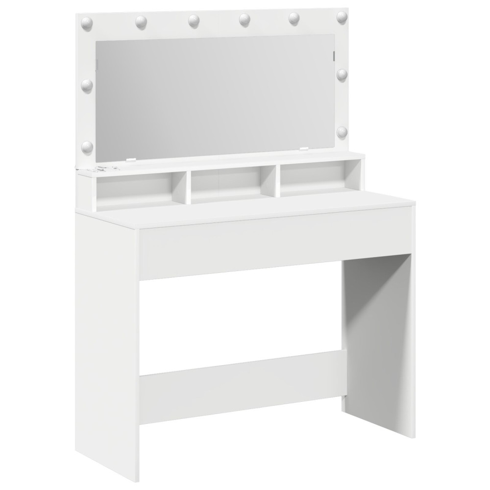 Produktbild för Smyckebord med hylla Vit 100 x 41 x 135 cm Konstruerat trä