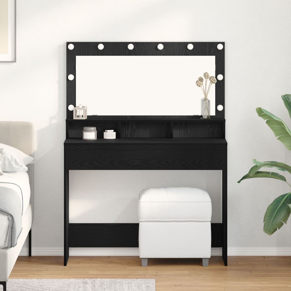 Produktbild för Smyckebord med hylla Svart Ek 100 x 41 x 135 cm Konstruerat trä