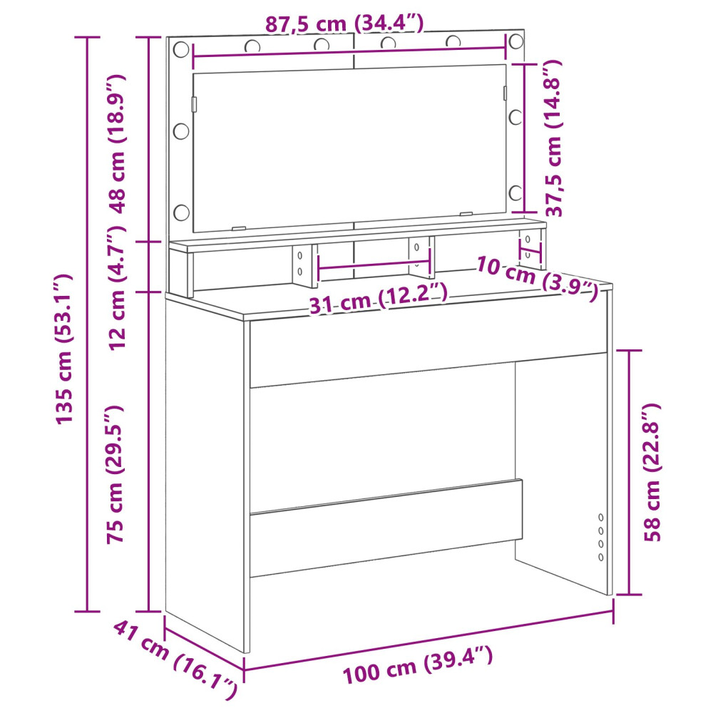 Produktbild för Smyckebord Betonggrå 100 x 41 x 135 cm Konstruerat trä