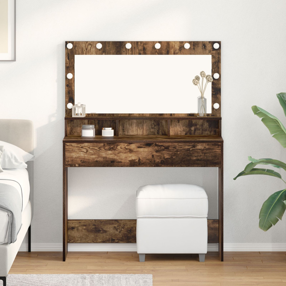 Produktbild för Smyckebord med hylla Rökt ek 100 x 41 x 135 cm Konstruerat trä